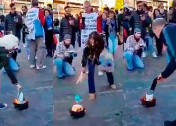 Rechazo a las mentiras de Clarín con la quema de barbijos