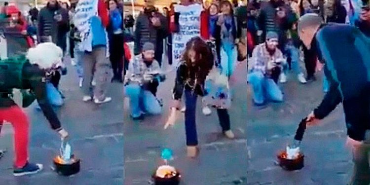Rechazo a las mentiras de Clarín con la quema de barbijos