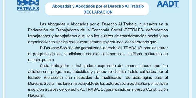 Declaración de Abogadas y Abogados por el Derecho Al Trabajo
